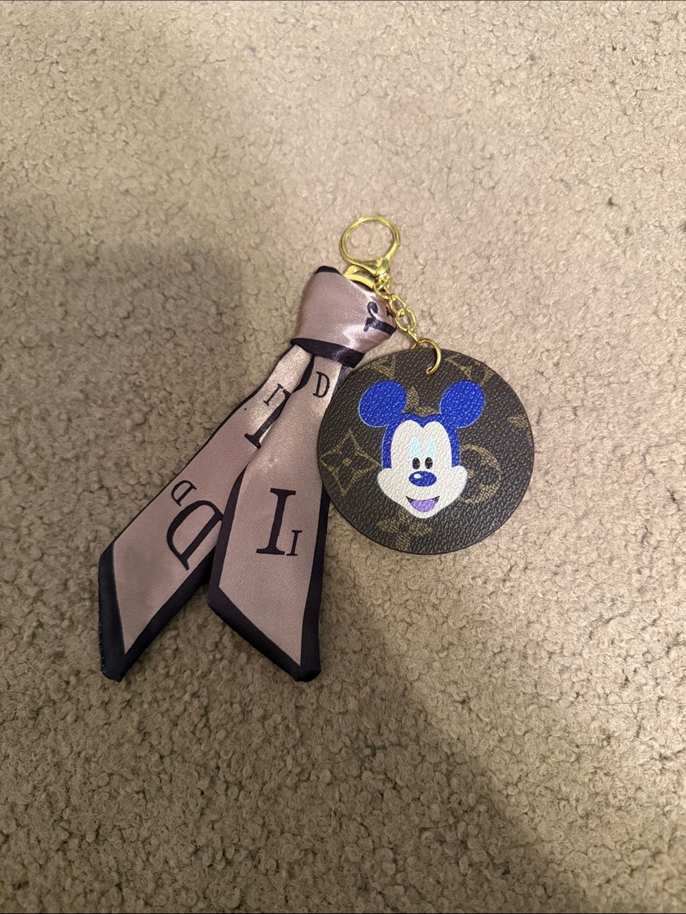 Louis Vuitton Pink Scarf and Blue Mickey Circle Key Charm